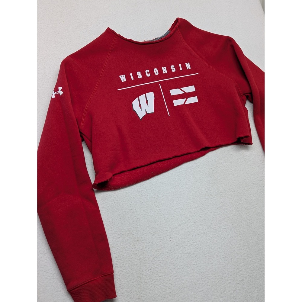 NCAA Under Armour Wisconsin Badgers Red Cropped Loose Fit Sweatshirt Womens M